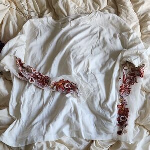 Free People Embroidered White and Red Blouse